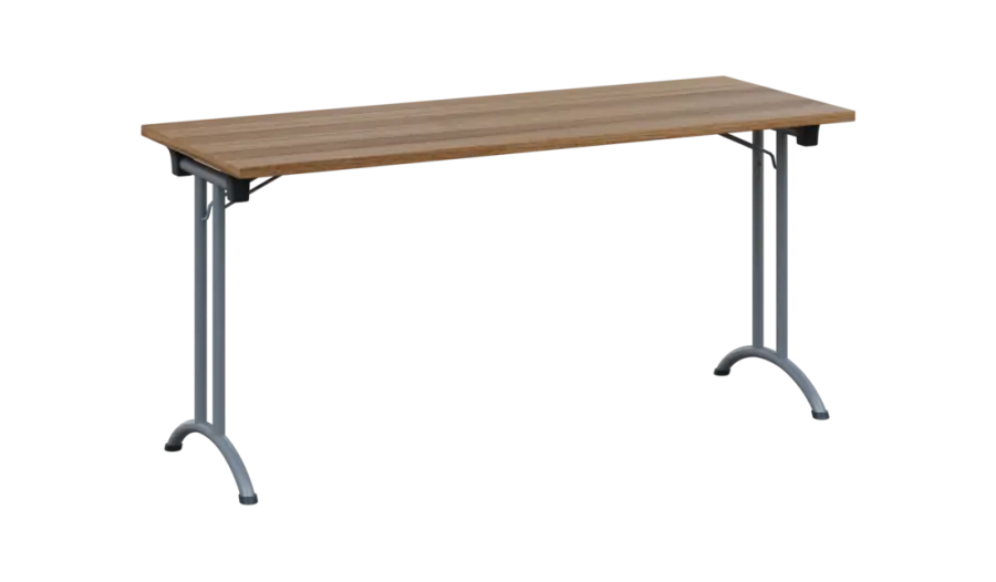 SLA 160 lak skládací jednací stůl 1600x600, deska 25 mm, podnož stříbrný lak, deska ořech světlý